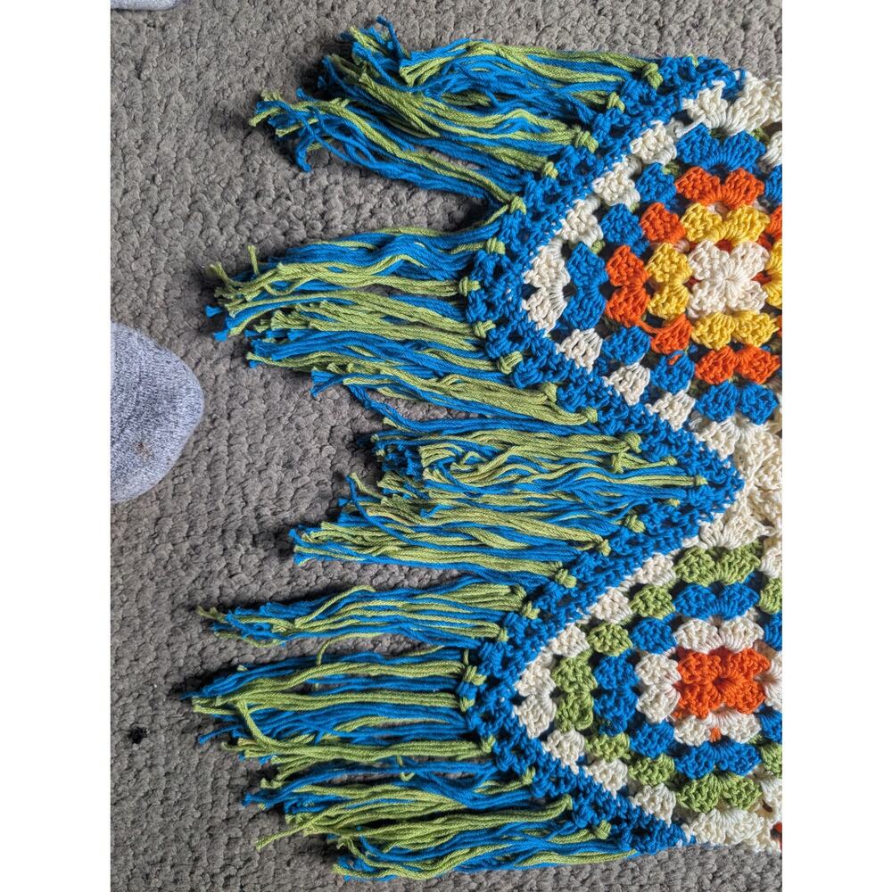 Handmade Multicolor Crochet Fringe Tank Top - Blue Trim - Picture 3 of 9